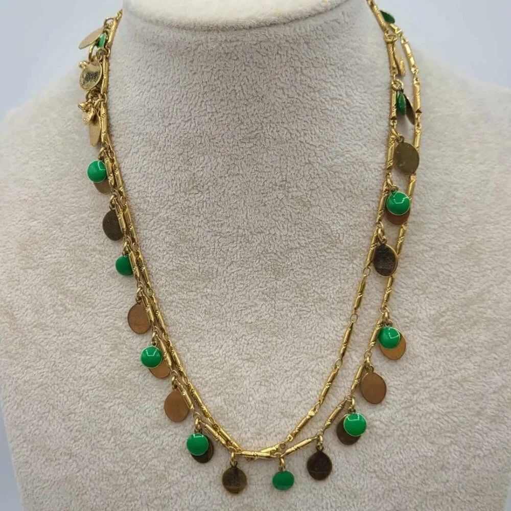 J Crew Green Enamel Disc Gold Tone Disc Necklace NWOT!